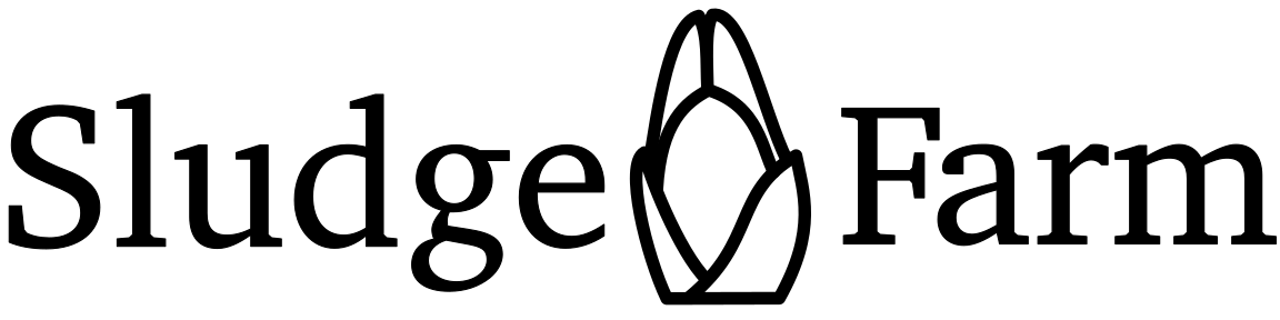 Sludge Farm logo with a traced outline of a maple bud